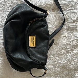 Marc Jacobs Black and Gold Shoulder Bag with Slouchy Design